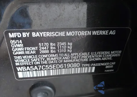 2014 BMW 528I xDrive from USA, damaged, VIN WBA5A7C55ED619080